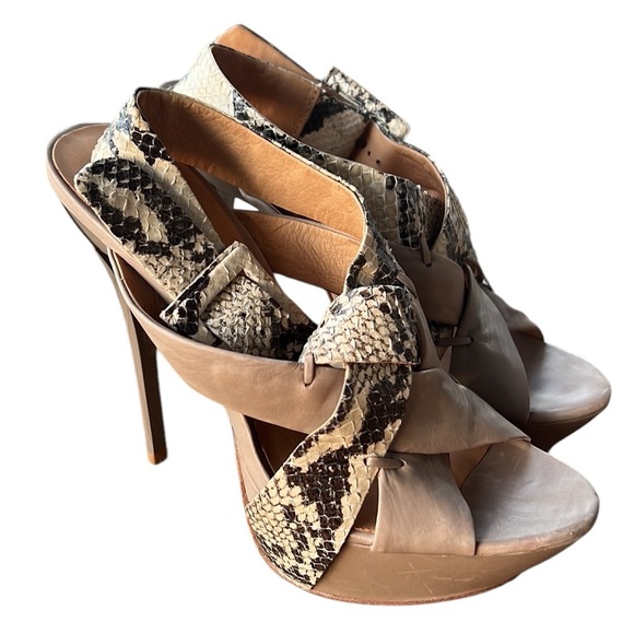 L.A.M.B. Shoes - L.A.M.B. Sz 6 Stiletto Snake & Tan Leather Platform Sandals